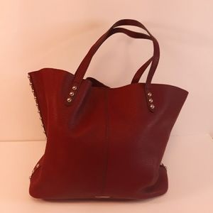 Rebecca Minkoff Unlined Leather Tote Tawny Port Studs Shoulder Bag Red